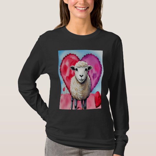 Valentine's Day Love Heart Sheep Girlfriend Fiancé Tシャツ (正面)