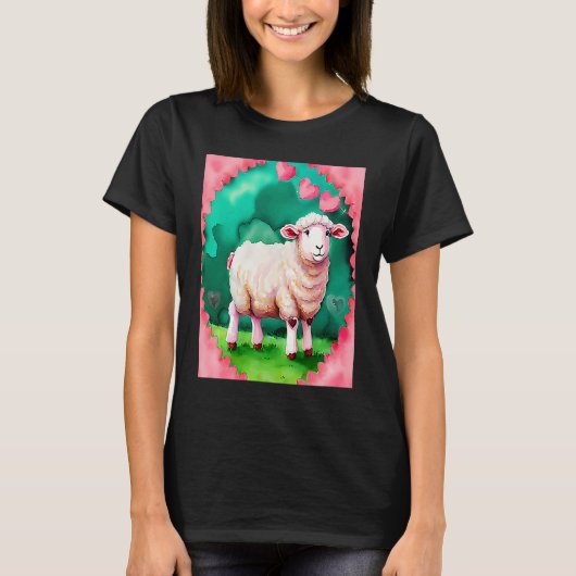 Valentine's Day Love Heart Sheep Girlfriend Fiancé Tシャツ (正面)