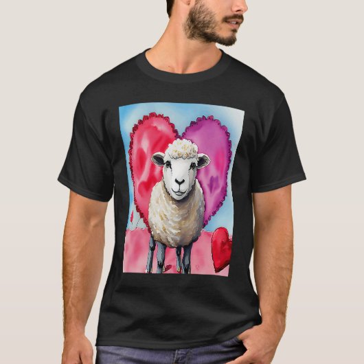 Valentine's Day Love Heart Sheep Girlfriend Fiancé Tシャツ (正面)