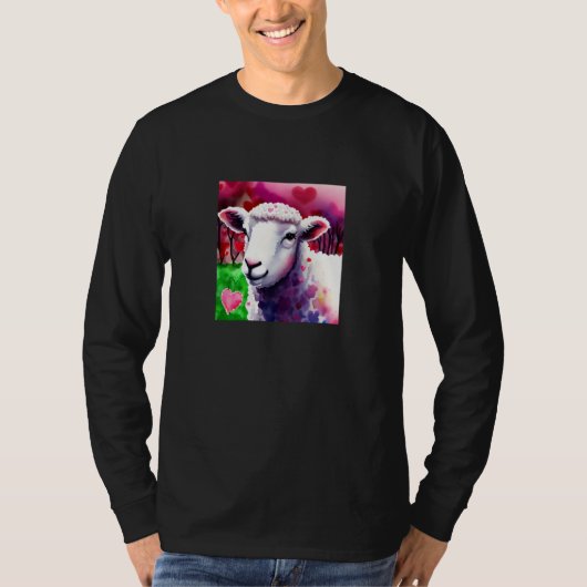 Valentine's Day Love Heart Sheep Girlfriend Fiancé Tシャツ (正面)