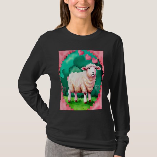 Valentine's Day Love Heart Sheep Girlfriend Fiancé Tシャツ (正面)