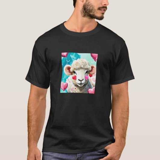 Valentine's Day Love Heart Sheep Girlfriend Fiancé Tシャツ (正面)