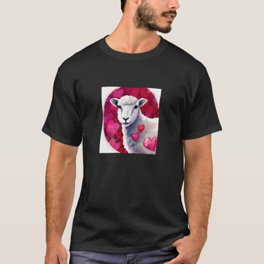 Valentine's Day Love Heart Sheep Girlfriend Fiancé Tシャツ (正面)