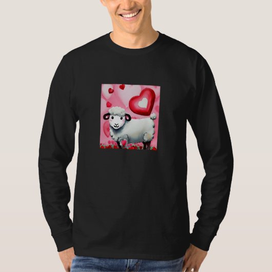 Valentine's Day Love Heart Sheep Girlfriend Fiancé Tシャツ (正面)
