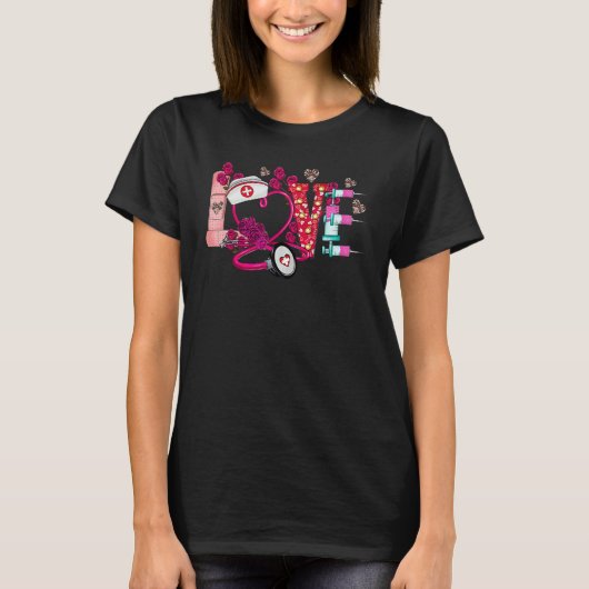 Valentines Day Love Nurse Rose Heart Matching Coup Tシャツ (正面)