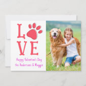 Valentines Day LOVE Paw Print モダン Dog Pet Photo シーズンカード (正面)