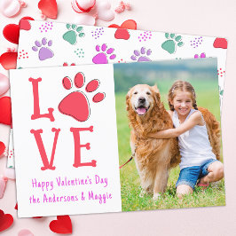 Valentines Day LOVE Paw Print モダン Dog Pet Photo シーズンカード