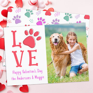 Valentines Day LOVE Paw Print モダン Dog Pet Photo シーズンカード