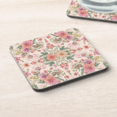 Valentine's Day, Lovely Pink Flowers Pattern コースター (左側)
