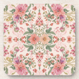 Valentine's Day, Lovely Pink Flowers Pattern コースター
