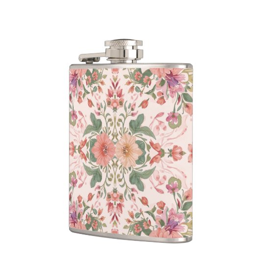 Valentine's Day, Lovely Pink Flowers Pattern  フラスク (左)