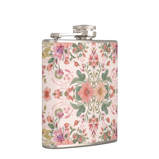 Valentine's Day, Lovely Pink Flowers Pattern  フラスク (右)