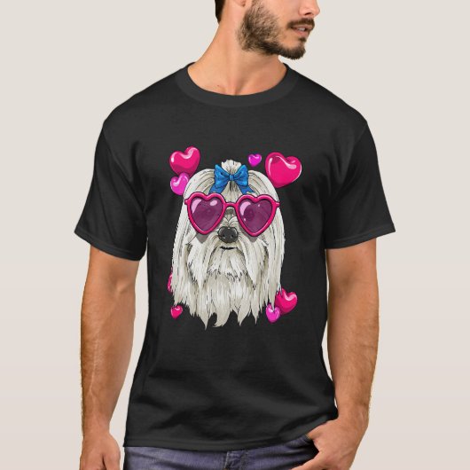 Valentines Day Maltese Heart Couples Maltese Dog Tシャツ (正面)