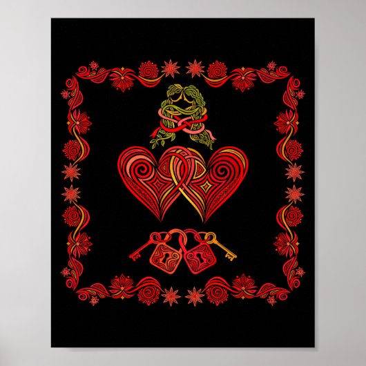 Valentines Day Matching Couple Heart Pajamas Men W ポスター (正面)