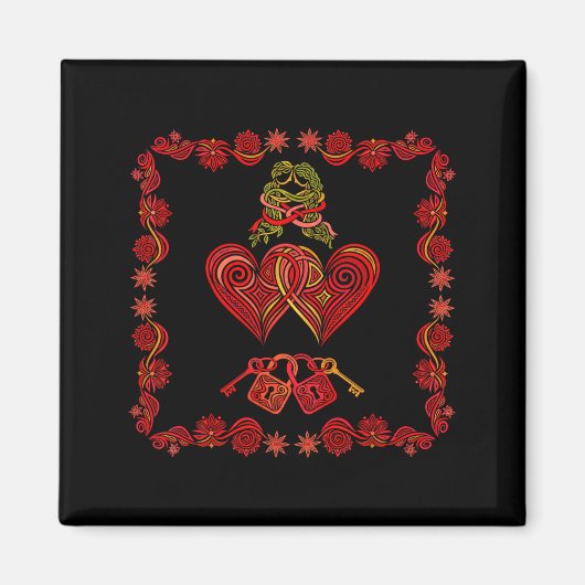 Valentines Day Matching Couple Heart Pajamas Men W マグネット (正面)