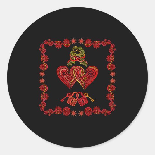 Valentines Day Matching Couple Heart Pajamas Men W ラウンドシール (正面)