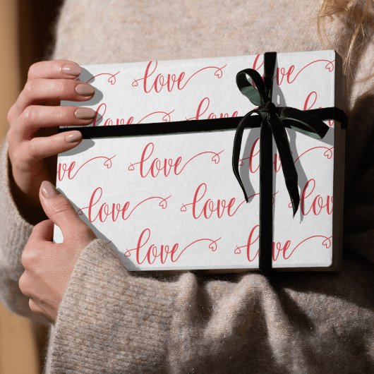 Valentine's Day Modern Love Heart Script Pattern ラッピングペーパー