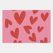 Valentine's Day Modern Red & Pink Hearts Script ラッピングペーパーシート (正面)