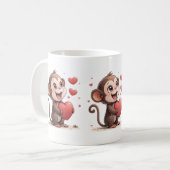 Valentine's Day Monkey Red Hearts Mugs コーヒーマグカップ (正面左)