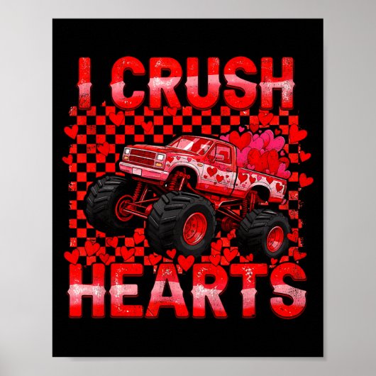Valentines Day Monster Truck Crush Hearts Toddler  ポスター (正面)