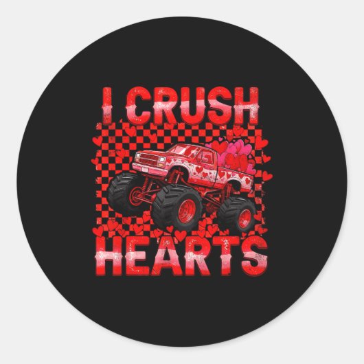 Valentines Day Monster Truck Crush Hearts Toddler ラウンドシール (正面)