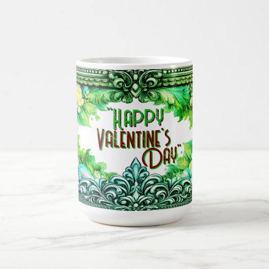 Valentine's Day Mugs Green Floral Design コーヒーマグカップ (中央)