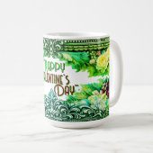 Valentine's Day Mugs Green Floral Design コーヒーマグカップ (正面右)