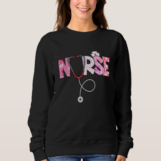 Valentines Day Nurse Heart Nursing Scrub Top RN Wo スウェットシャツ (正面)