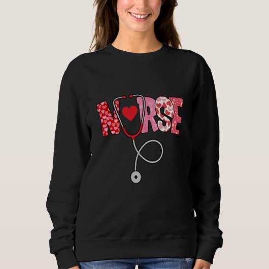 Valentines Day Nurse Heart Nursing Scrub Top RN Wo スウェットシャツ (正面)