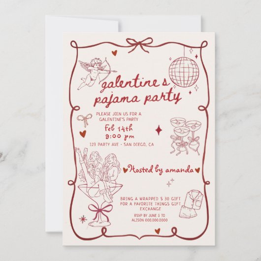 Valentine's Day Pajama Party 招待状 (正面)