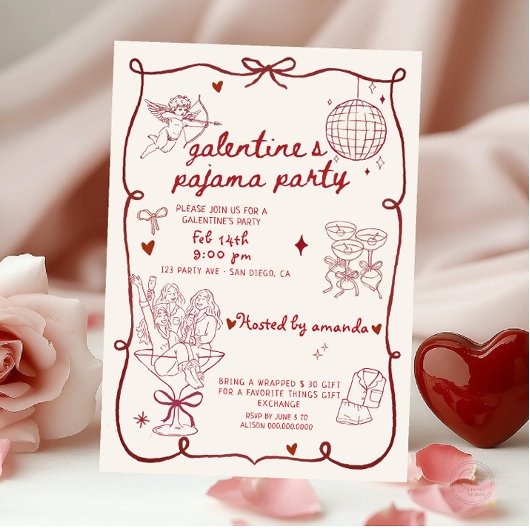 Valentine's Day Pajama Party 招待状