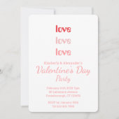 Valentine's Day Party Pink and Red typography 招待状 (正面)