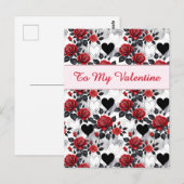Valentine's Day Patterned Roses and Hearts ポストカード (正面/裏面)
