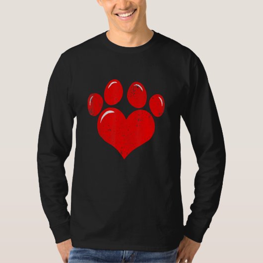 Valentine's Day Paw Print Heart Dog Cat Owner Cute Tシャツ (正面)