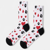 Valentine's Day Paw Prints and Red Hearts Pattern  ソックス (左)
