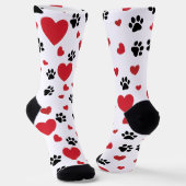 Valentine's Day Paw Prints and Red Hearts Pattern  ソックス (傾斜あり)