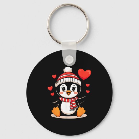 Valentine's Day Penguin Heart Balloon Cute  キーホルダー (正面)