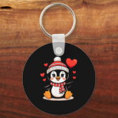 Valentine's Day Penguin Heart Balloon Cute  キーホルダー (正面)