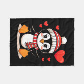 Valentine's Day Penguin Heart Balloon Cute フリースブランケット (正面(横))