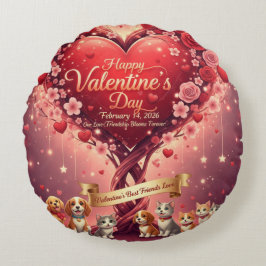 Valentine's Day Pets Lover's Floral Round Pillow ラウンドクッション