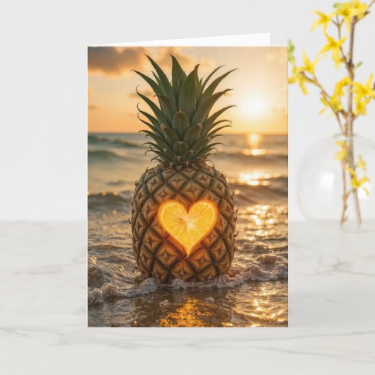 Valentine's Day Pineapple With a Glowing Heart カード (黄色い花)