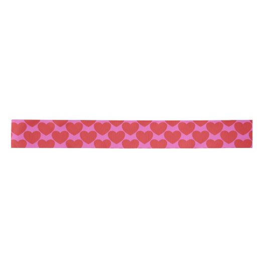Valentine's Day Pink and Red Heart Pattern サテンリボン (正面)