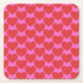 Valentine's Day Pink and Red Heart Pattern Party スクエアペーパーコースター (正面)