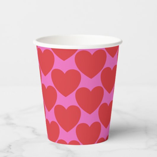 Valentine's Day Pink and Red Heart Pattern Party 紙コップ (正面)