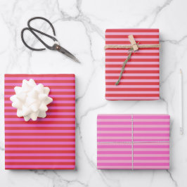 Valentine's Day Pink and Red Stripes Pattern ラッピングペーパーシート