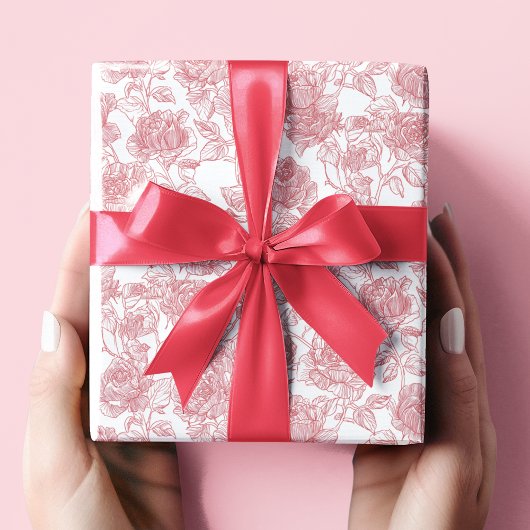 Valentine's Day Pink Elegant Roses Wrapping Paper ラッピングペーパー