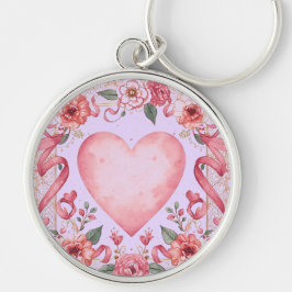 Valentine's Day, Pink Love Heart, Soft Purple Back キーホルダー