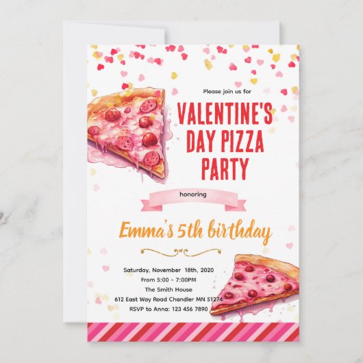 Valentine's Day Pizza Party invitation 招待状 (正面)