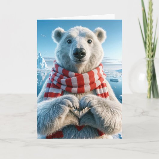 Valentine's Day Polar Bear With Heart Paws カード (正面)