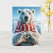 Valentine's Day Polar Bear With Heart Paws カード (黄色い花)